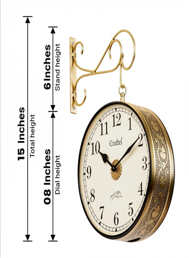 CRAFTEL Metal Analog Double Sided Vintage English Roman Station Wall Clock with Brass in dial (Shiny Gold_8 Inches) - Image 3